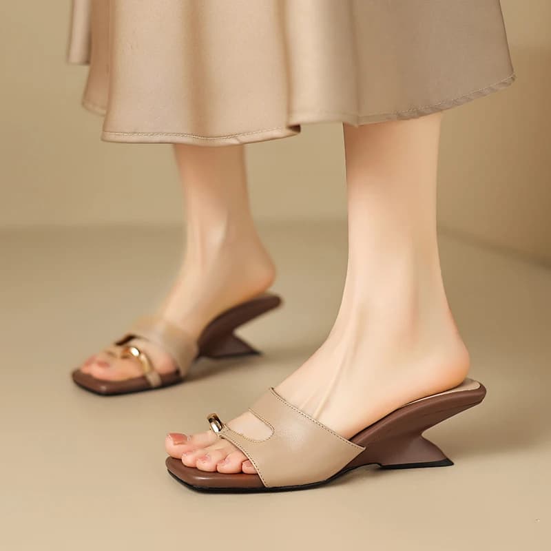 2026 new summer women sandals natural leather 22-24.5cm cowhide+pigskin+sheepskin split toe mules high heel women slippers