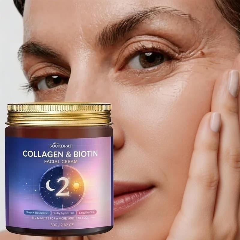 Crema Viso al Collagene e Biotina, 80g, Rimpolpante, Uso Quotidiano, Effetto Fresco, Per Tutti i Tipi di Pelle