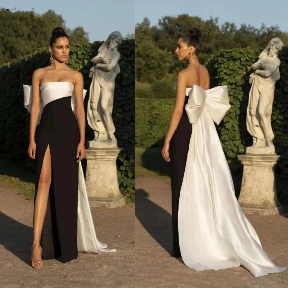Abito da ballo da donna increspato Abito da festa con fiocco personalizzato Abito da festa con scollo a barca a sirena affascinante Abito da sera senza maniche Abito da sera