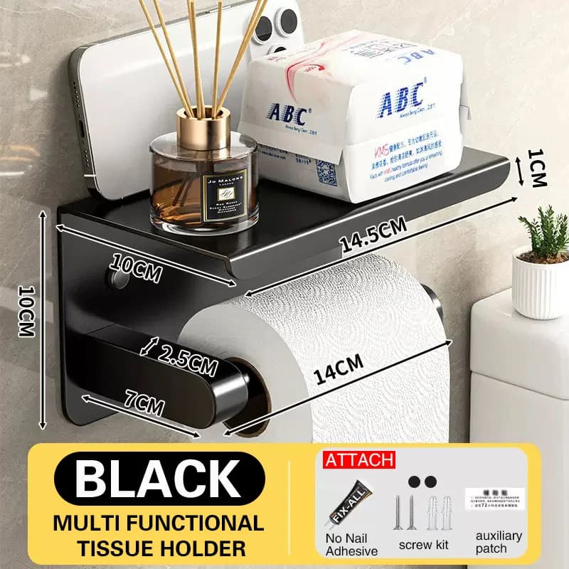 Punch-Free Toilet Paper Holder Multifunctional Bathroom Tissue Stand Wall Mount for Restroom Hotel Project