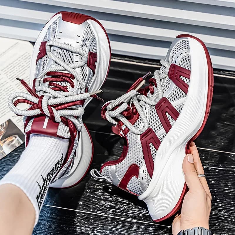 men's running shoes summer mesh breathable sports running shoes fashionable popcorn casual shoes men's sneakers robust with thick sole