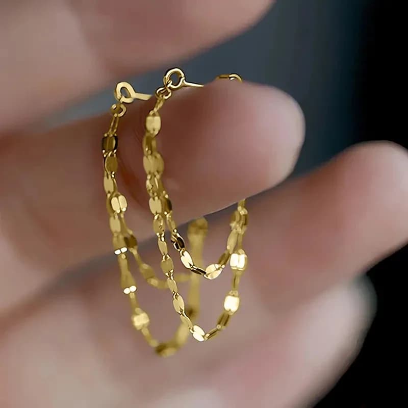 Huitan Double Tassel Chain Earrings for Women Metal Silver Color/Gold Color Simple Stylish Female Earrings Romantic Lady Jewelry