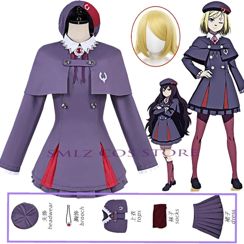 Anime Clevatess Alicia Cosplay ‌Undead Hero Alicia Costume Woman Purple Magic Uniform Skirt Coat Hat Set Party Play Outfit New