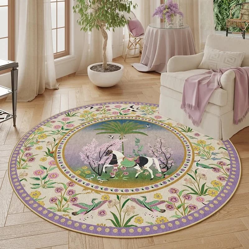 Tappeti rotondi viola per soggiorno tappeto per camera da letto per ragazze di lusso in stile palazzo decorazione per la casa tappetino per tavolino in flanella avanzata