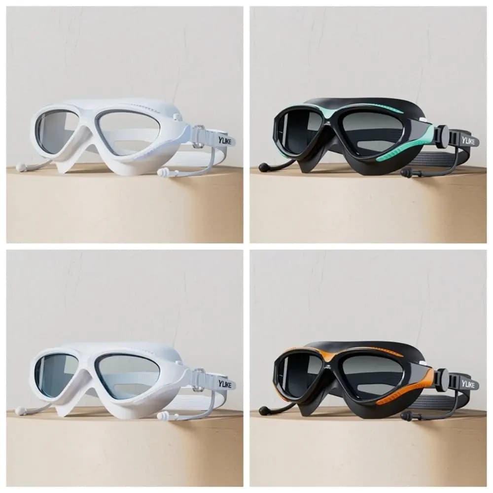 PVC Big Frame Swimming Goggles HD with Earplugs Swimming Glasses with Earplugs Anti-fog Adjustable Adjustable Anti-fog Goggles