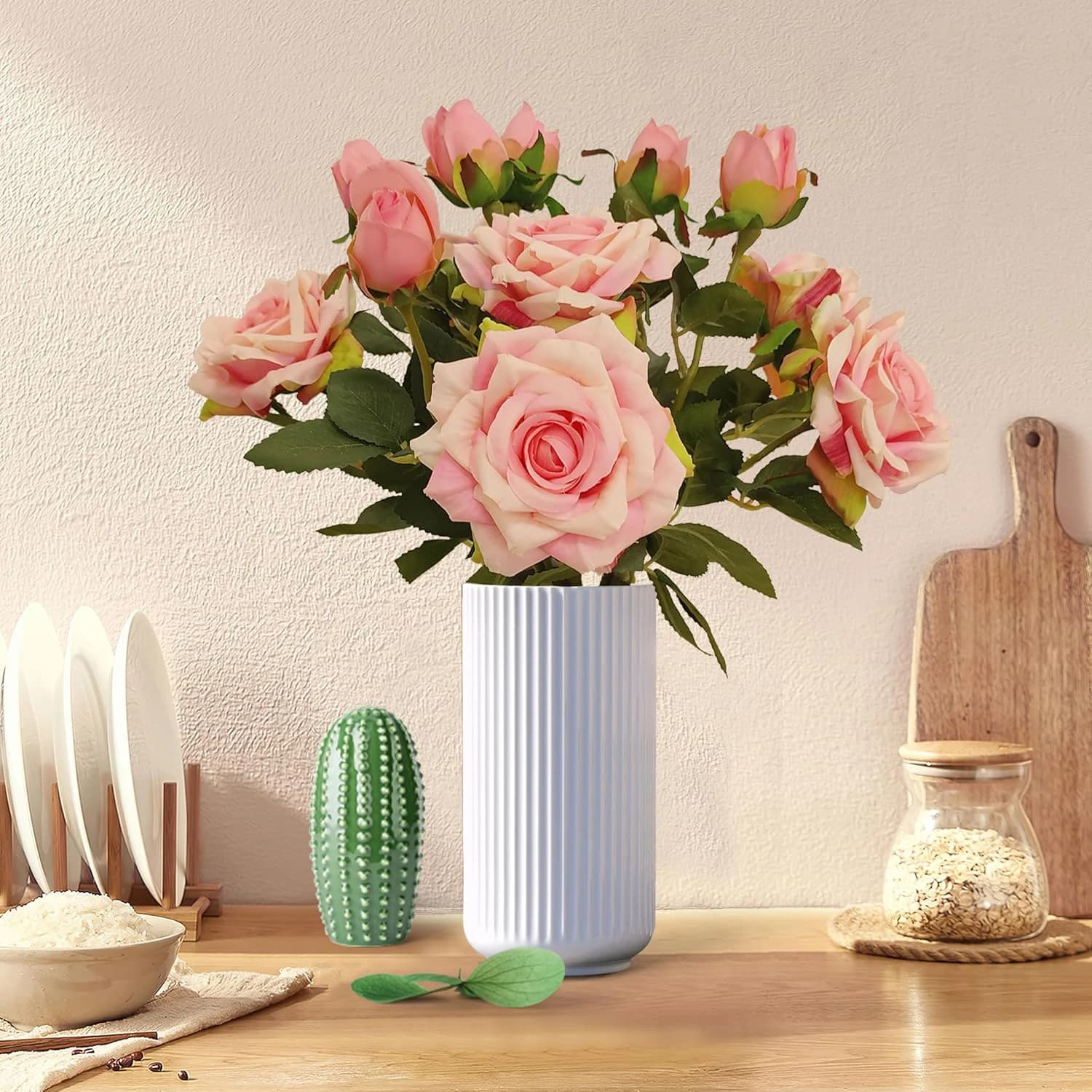Artificial Flowers Large Pink Roses in Silk, New Copper for Garden Decorations, Home, Room, Wedding, Fin Plants, Bride Bouquet, Festival Gifts