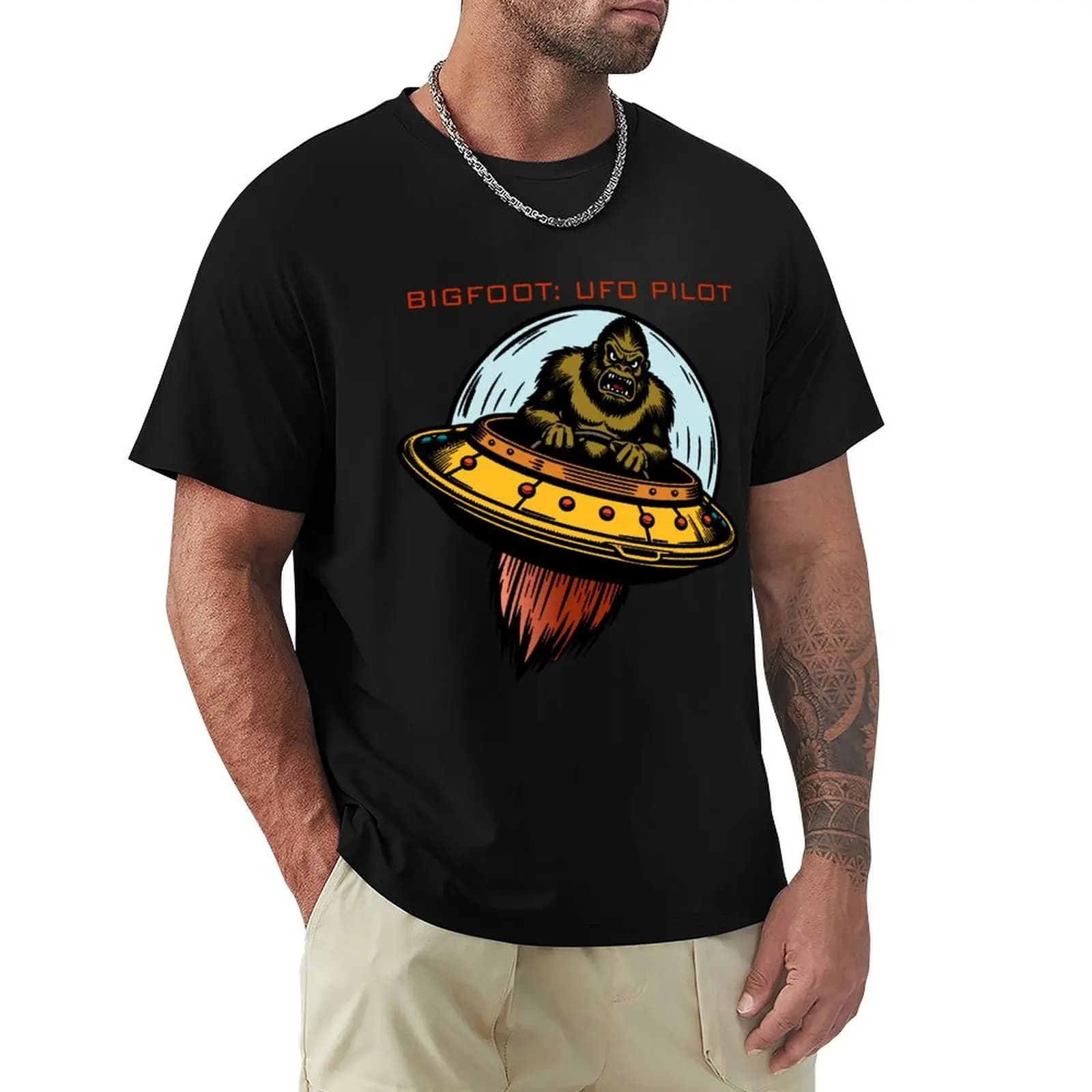 BIGFOOT: UFO PILOT T-Shirt Basic Casual Short Sleeve Cotton Shirt
