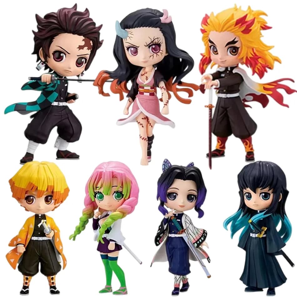 Figurina Anime Demon Slayer 15cm, Nezuko Tanjirou Zenitsu Inosuke Kyoujurou Giyuu, Modellino PVC Qposket Kawaii, Regalo Disponibile