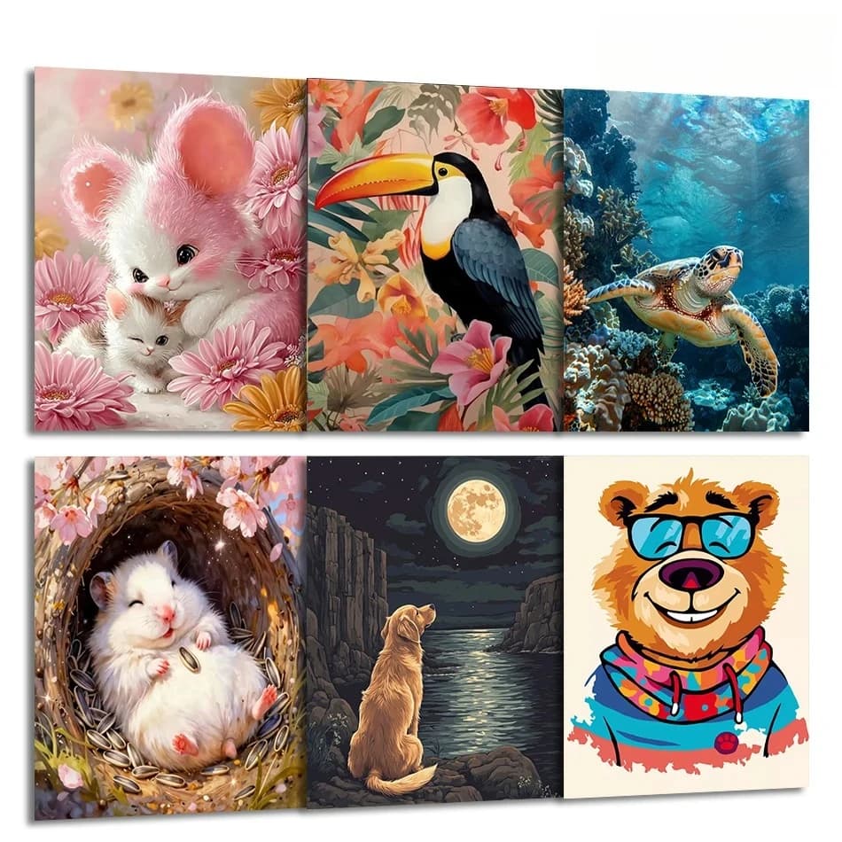 1 pz. Kit Pittura con Numeri Senza Cornice per Adulti, Animali, Quadri Fai da Te, Set Artigianale, Acrilico, Decorazione Casa