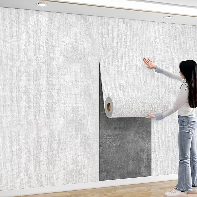 Wall sticker self-adhesive 3D linen foam PVC moisture proof wallpaper for living room, bedroom, bathroom, dorm, home decoration