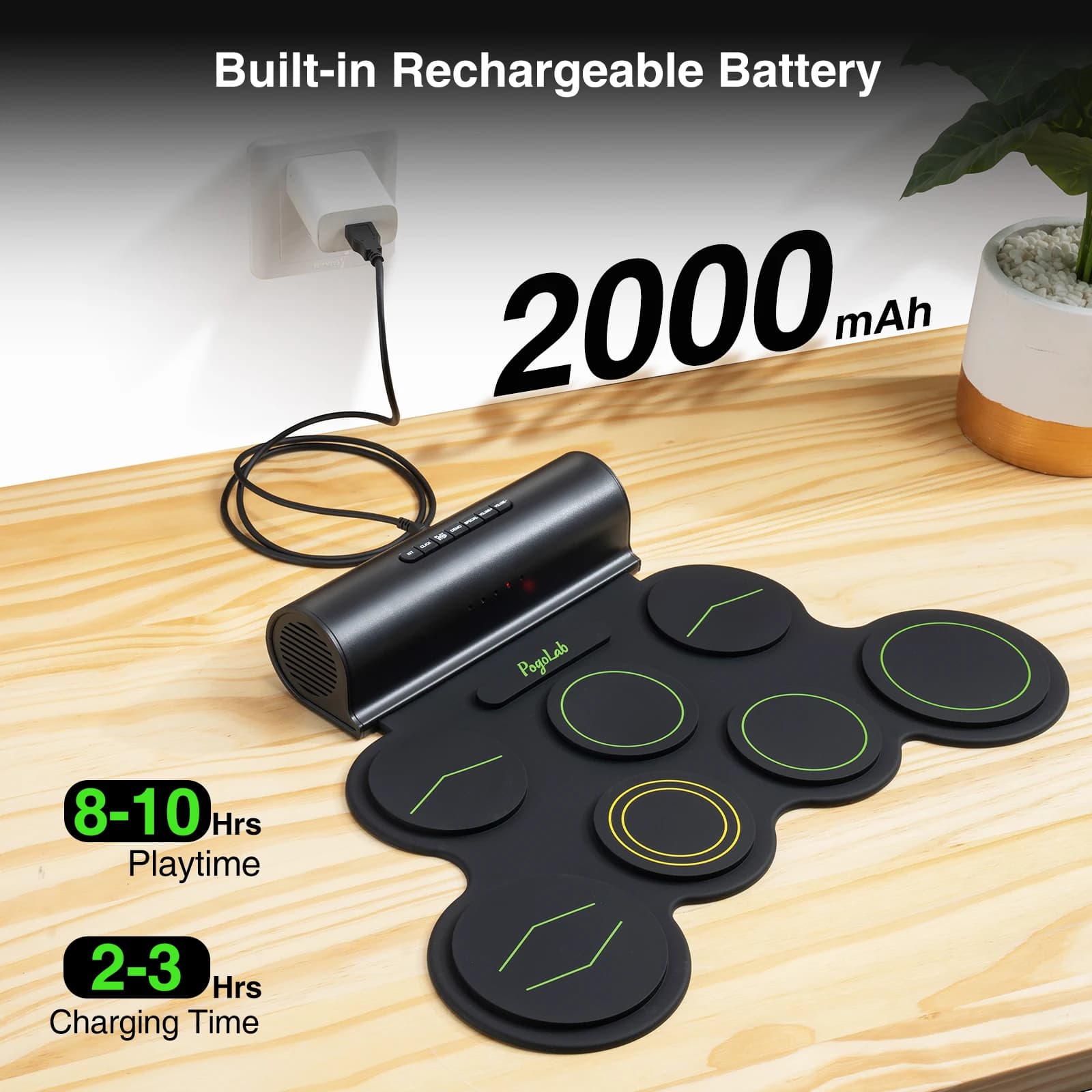 Pogolab Batteria elettronica 7 pads Roll Up Batteria elettrica Kit batteria midi con altoparlante incorporato e facile da trasportare e conservare