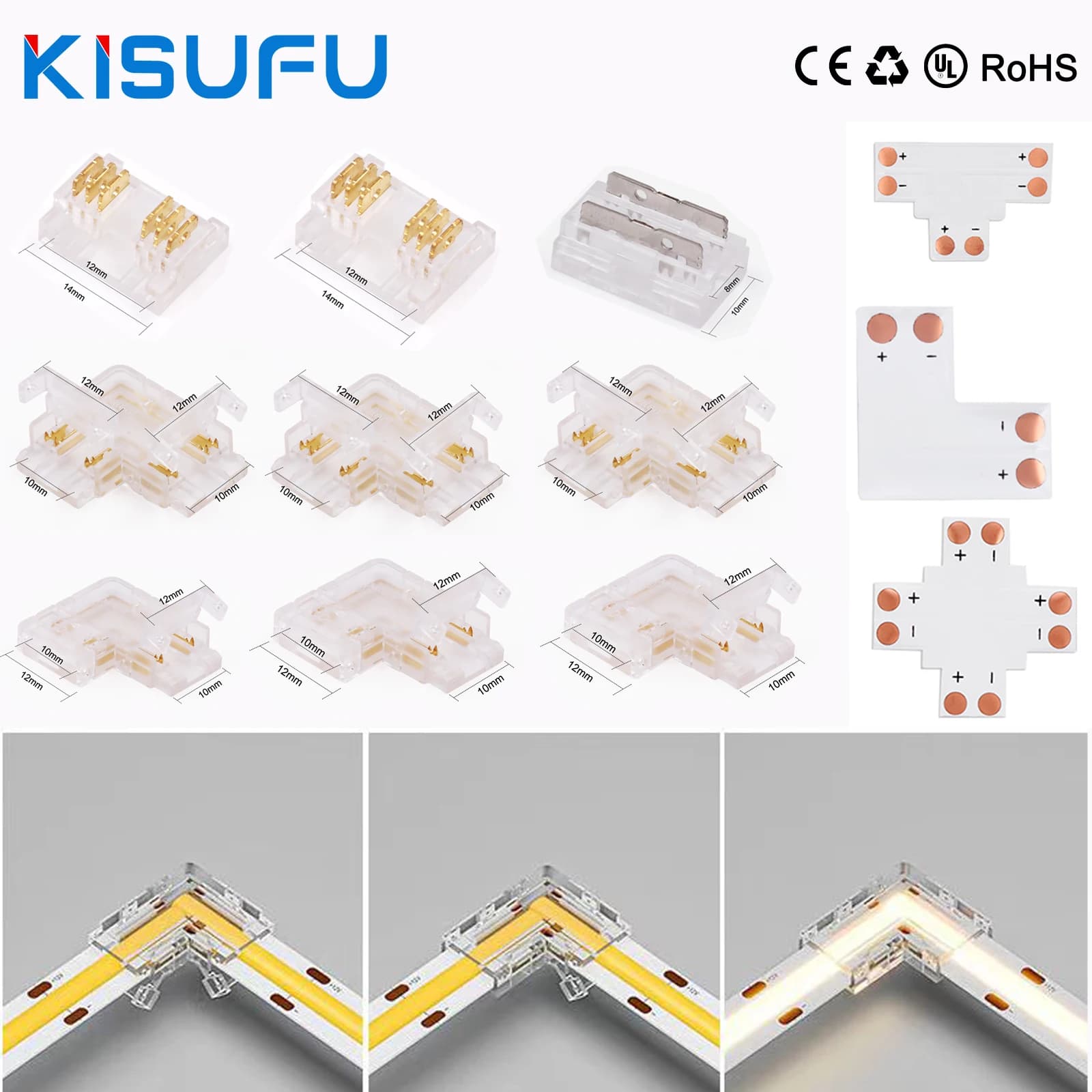 5/10/100 pezzi connettore per striscia LED COB 8/10/12mm L/T/mini fibbia a forma di I nessuna area oscura connettore 2/4/6 pin per striscia COB/RGB/RGBCCT