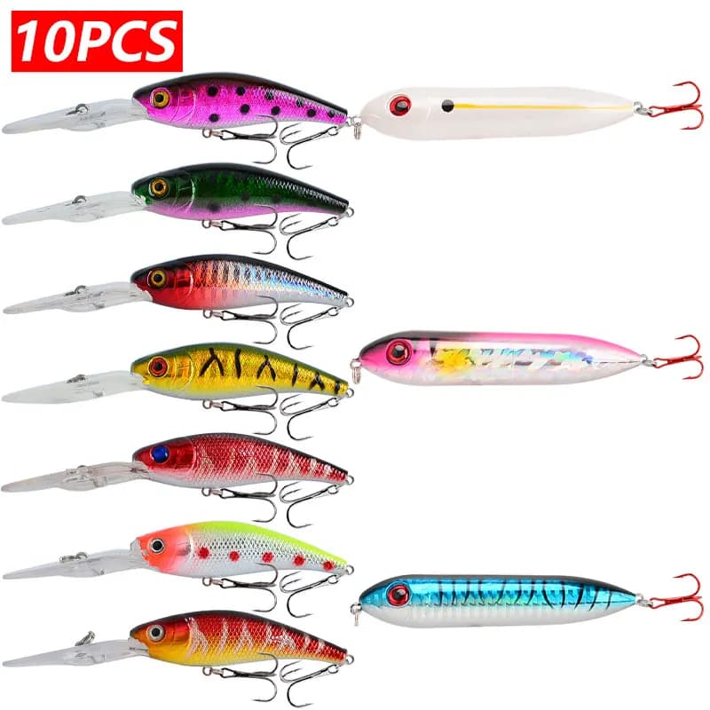 10pcs/lot Fishing Lure 3.94inch/0.3oz Minnow & 3.94inch/0.45oz Pencil 3D Eyes Pike Carp Bait Swim Bait Fishing