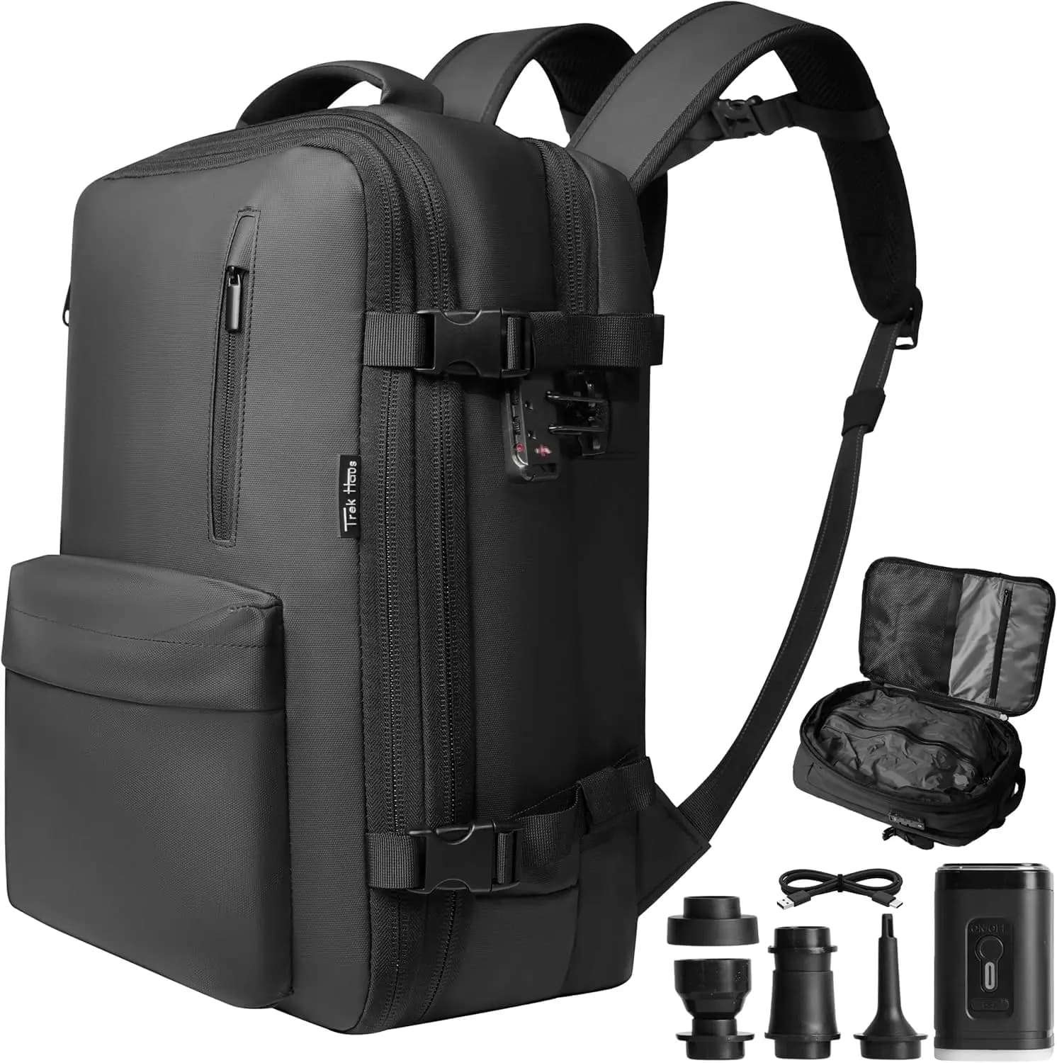 Zaino da Viaggio Espandibile 36-59L con Valvola Sottovuoto, Lucchetto TSA, Tasca per Laptop, Impermeabile, Adatto per il Sotto il Sedile