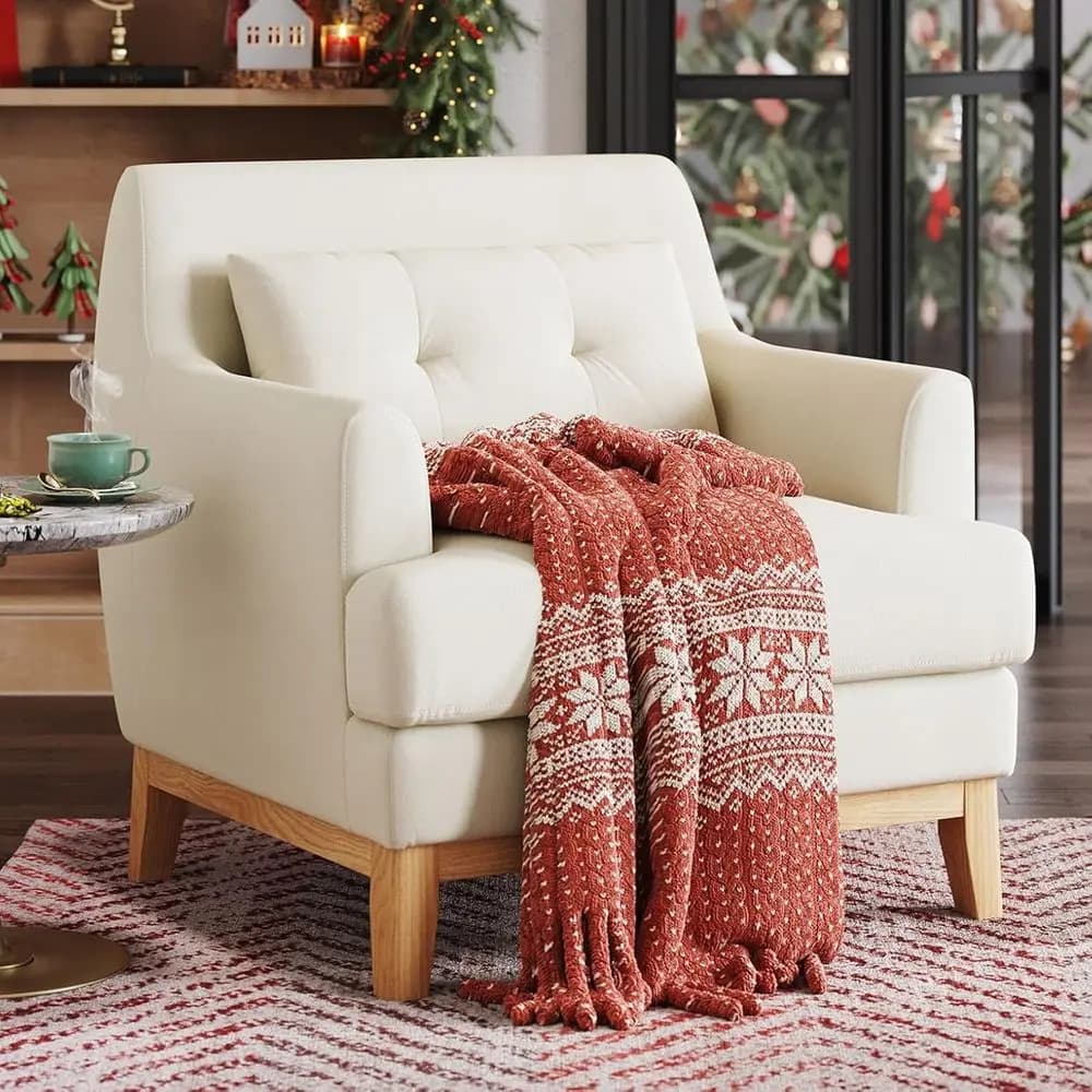 Poltrona Accent, Grande Poltrona da Lettura con Base in Legno di Gomma, Poltrona con Cuscino Lombare, Comoda Poltrona Singola per Soggiorno, Camera da Letto