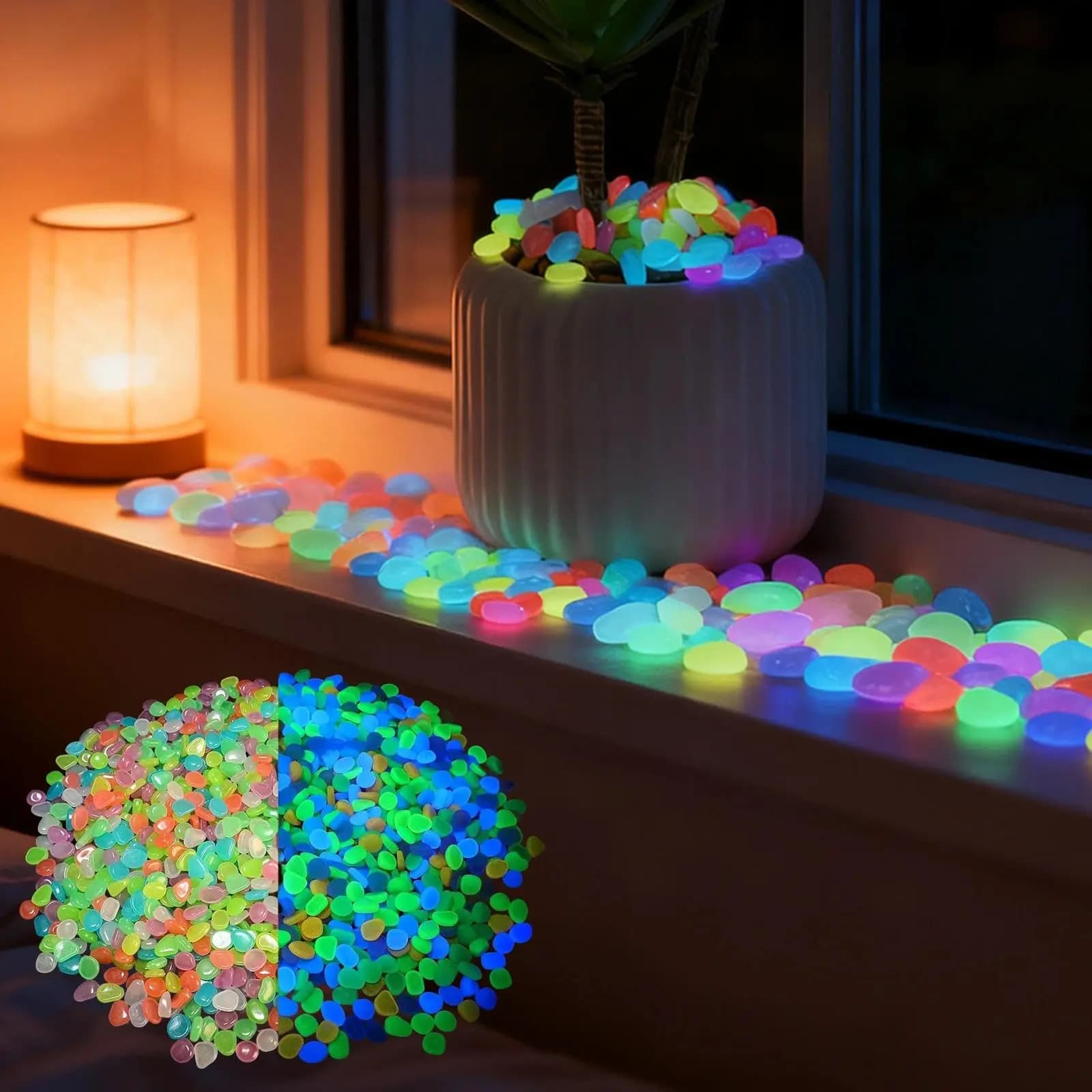 Pietre luminose in resina da 100 pezzi per piante in vaso, si illuminano al buio, facili da usare per sentieri del giardino, acquari e decorazioni paesaggistiche