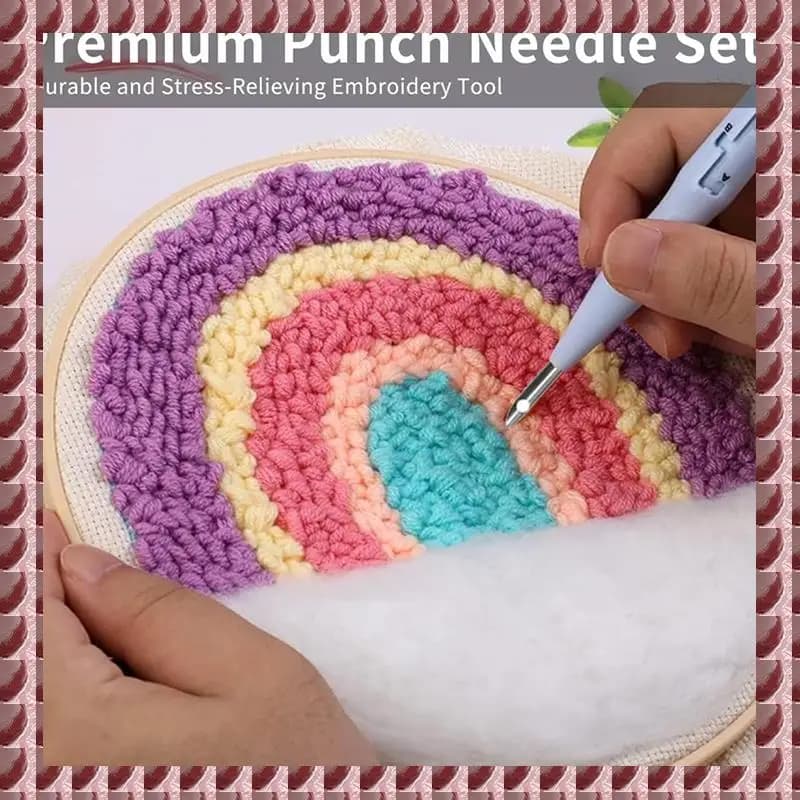 A95G Embroidery Punch Needle Set 8Pcs Stitching Punch Needles With 4 Color Threads Knitting Needles Art Handmade Sewing Tools