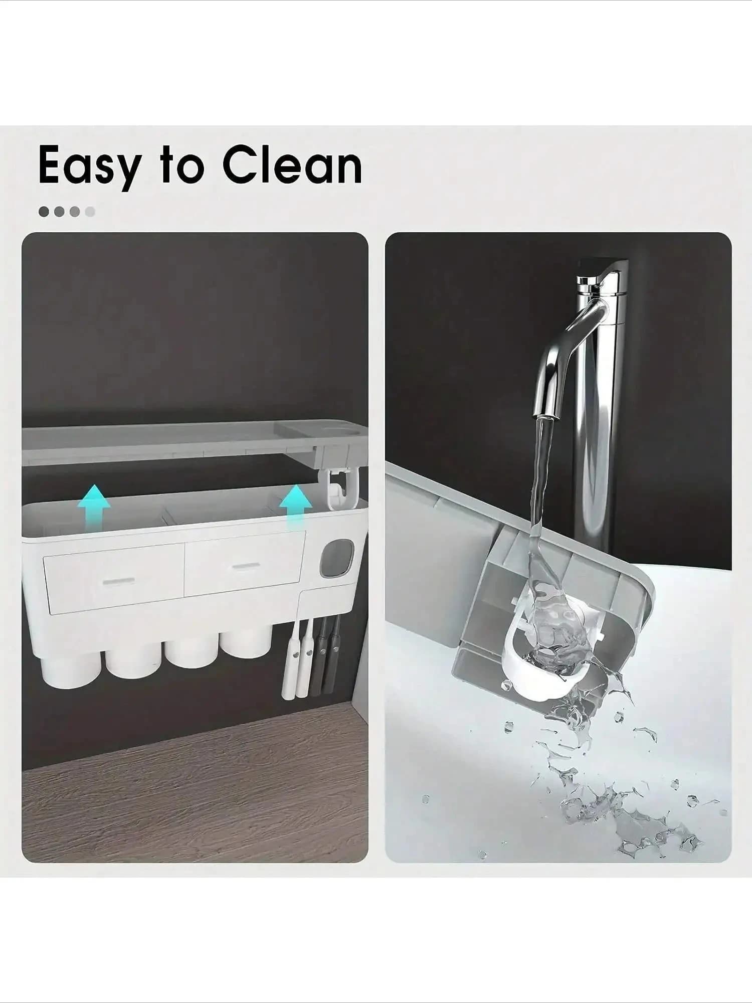 Portaspazzolino da parete senza foratura – Organizzatore bagno 2-in-1 con spremi-dentifricio e portaoggetti