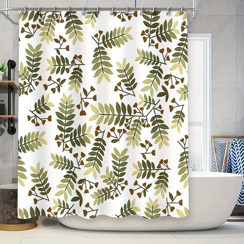 Tenda da doccia con motivo a foglie Decorazione da bagno impermeabile Decorazione Toni verde beige (180 x 240 cm)