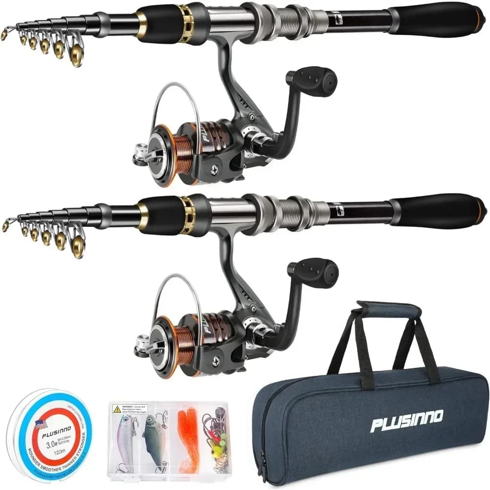 % un kit completo combinato canna da pesca telescopica e mulinello, kit completo da 2 CONFEZIONI con custodia, canna da pesca in fibra di carbonio, 12 +1 schermato