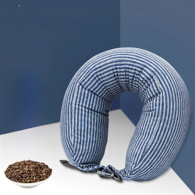 Cuscino a U con Gusci di Grano Saraceno, Supporto per il Collo, Cuscino da Viaggio per Studenti, Viaggio in Aereo, Cuscino Comodo e Traspirante con Fodera in Cotone