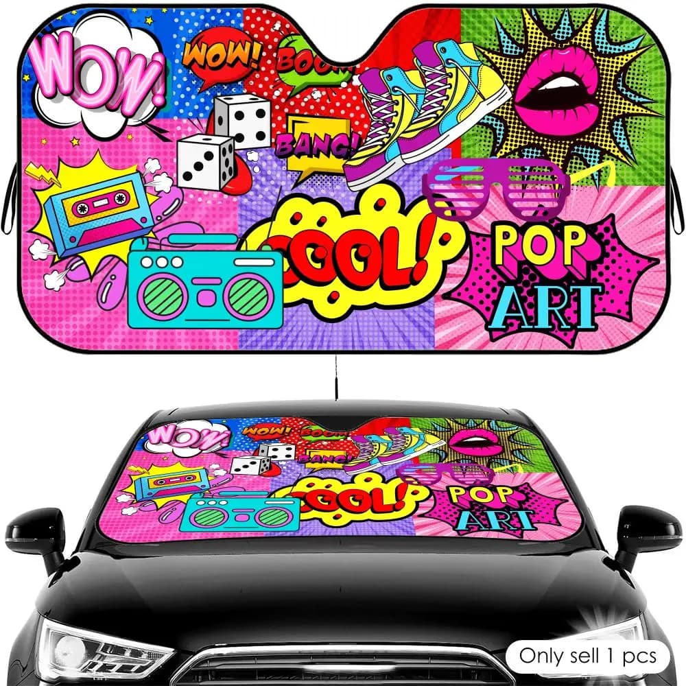 Parasole per Auto con Collage Pop Art, Protezione UV, Isolamento Termico, Copertura Universale Protettiva