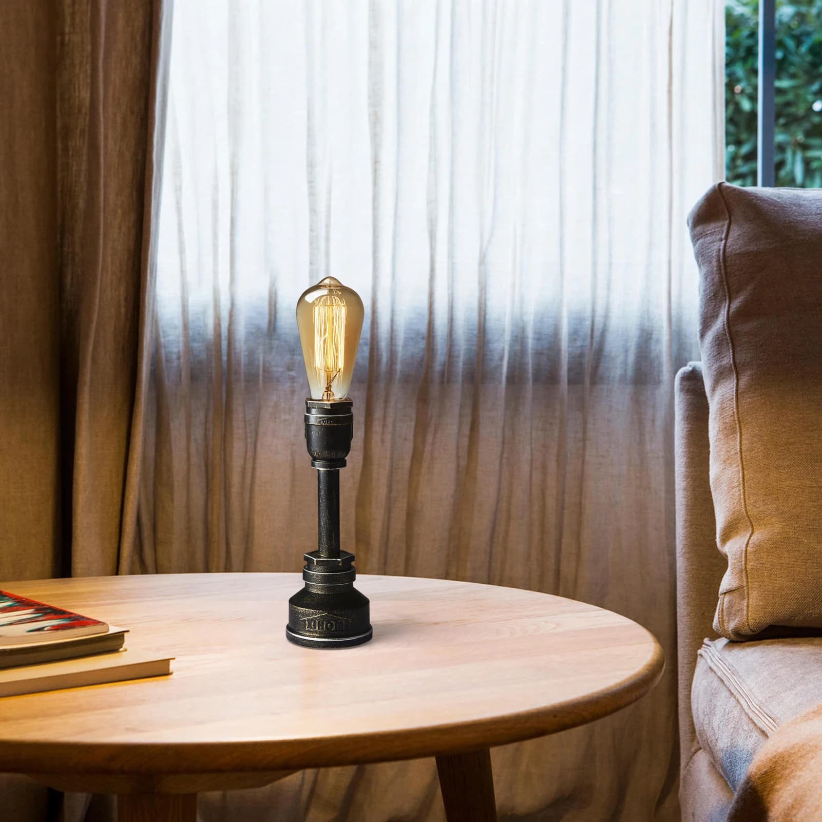 XIHOME Lampada da tavolo creativa da scrivania in stile villaggio americano, luci notturne da comodino con tubo dell'acqua in lega di metallo