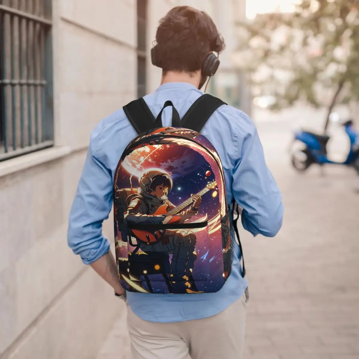 Zaino da astronauta che suona la chitarra nello spazio, borsa per libri per ragazzi e ragazze, borsa da scuola per bambini, borse a tracolla per computer per uomini e donne