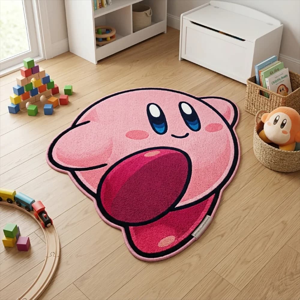 Tappetino/Tappeto Anime Pokemon Cute Pink Kirby - Tappeto Morbido Antiscivolo in Peluche per Soggiorno e Cameretta