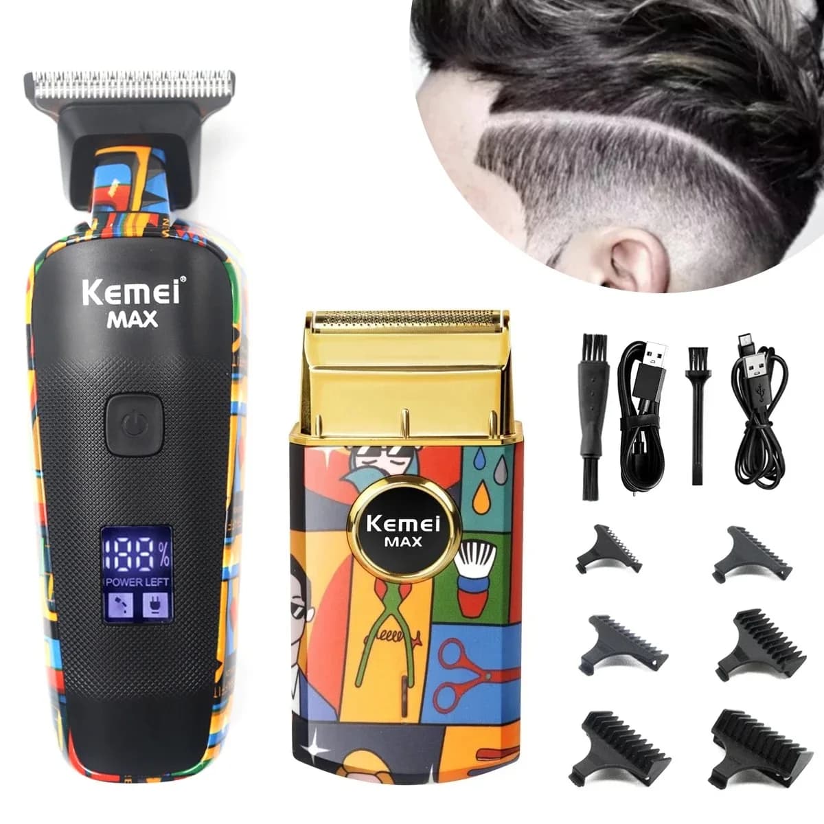 Kemei Ricaricabile Modello Graffiti Tagliacapelli Elettrico Professionale Barbiere Trimmer Uomini Foil Rasoio KM-MAX5090 KM-RS7098 Rasoio