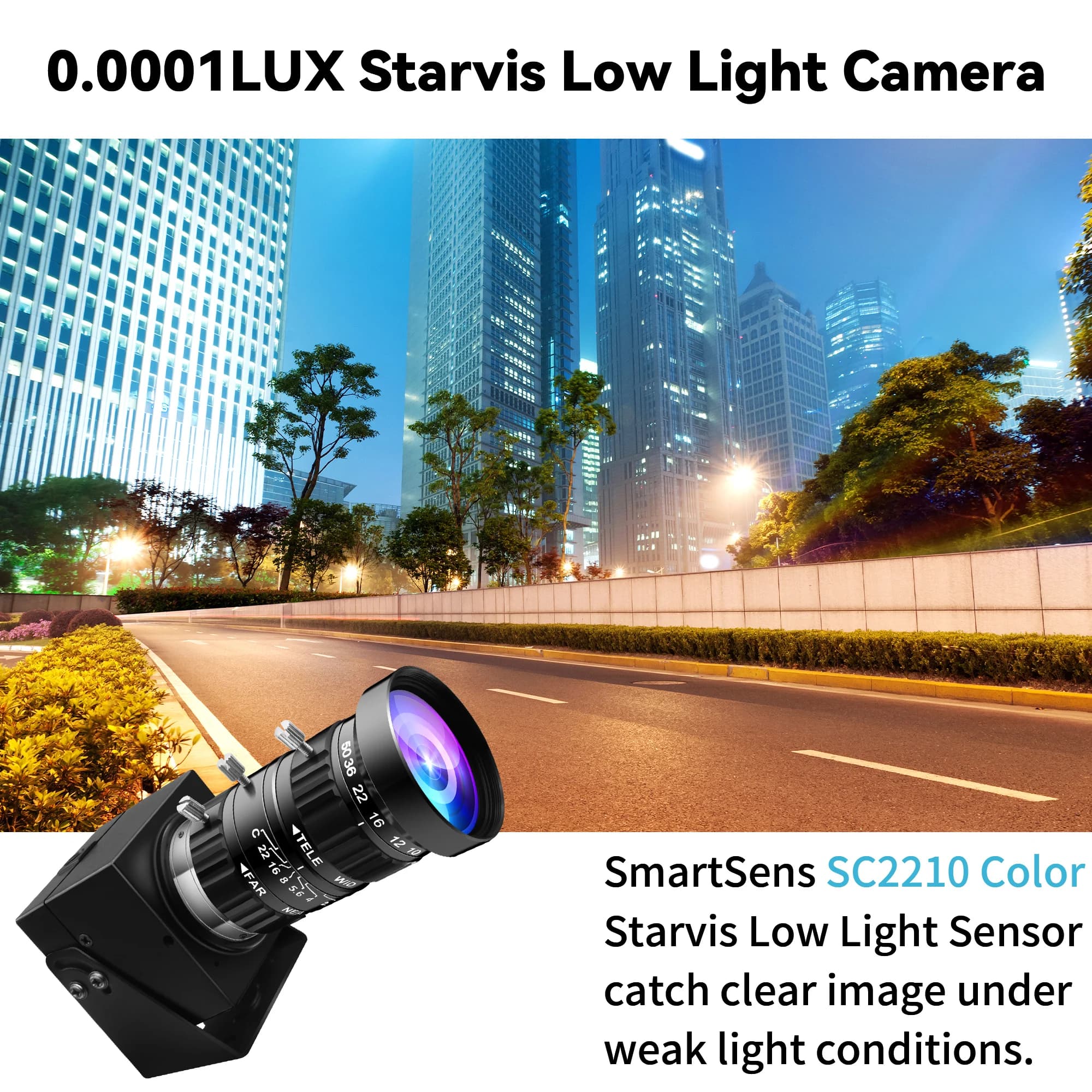 ELP 2MP Low Light Varifocal USB Camera SmartSens SC2210 0.0001Lux Full HD Webcam with CS Mount 10X Manual Zoom Lens 5-50mm