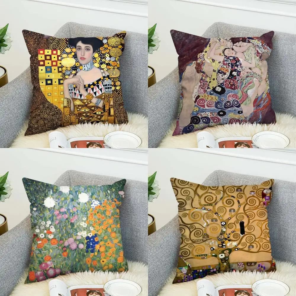 Federa per cuscino artistica Gustav Klimt, decorativa per auto, divano, casa, stampa fronte-retro, in peluche, quadrata, per cuscino decorativo