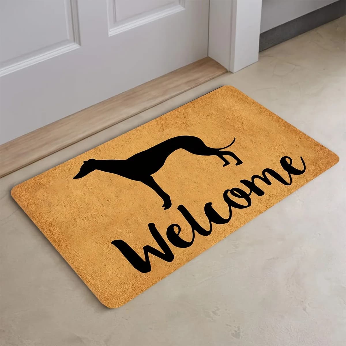 Tappetino per porta di benvenuto Greyhound, tessuto in poliestere non tessuto, supporto in gomma antiscivolo, lavabile a mano, tappetino rettangolare per interni/esterni
