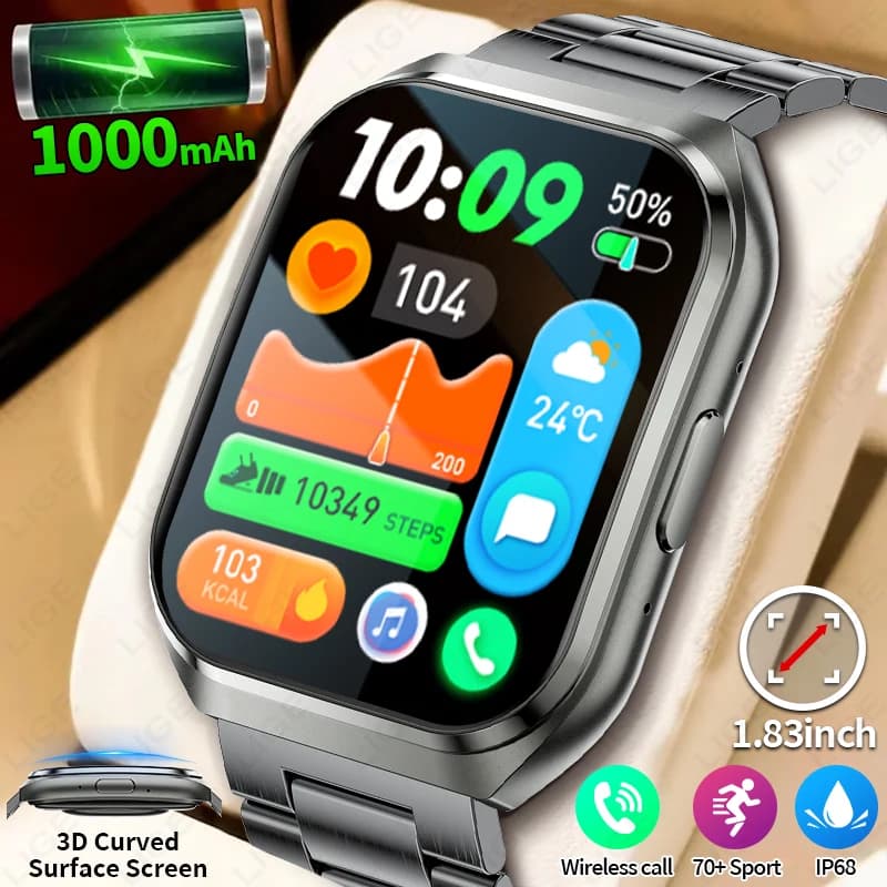 LIGE 2026 Military 1000mAh High Capacity Astute Battery For Men IP68 Waterproof Sport Fitness Health Monitor Smartwatch Men