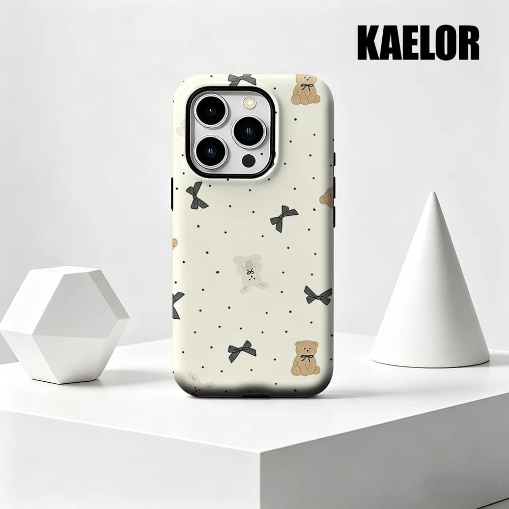 Custodia Kaelor opaca antiurto per MagSafe per iPhone 17 16 15 14 Plus Pro Max, in PC rigido, neutra, con stampa Teddy Bow