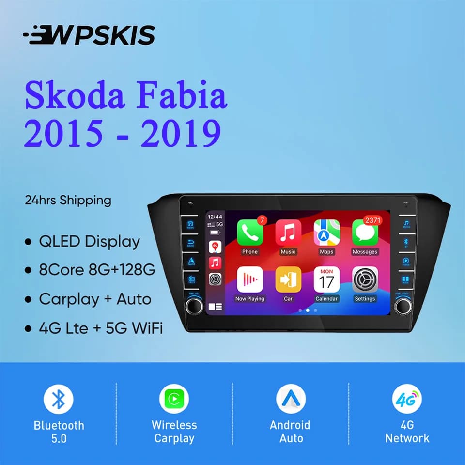 8G Ram 128GB Android 14 Autoradio Stereo Video Audio A/V Musica Lettore DVD GPS Navi Per Skoda Fabia 2015 - 2019 Carplay Auto RDS