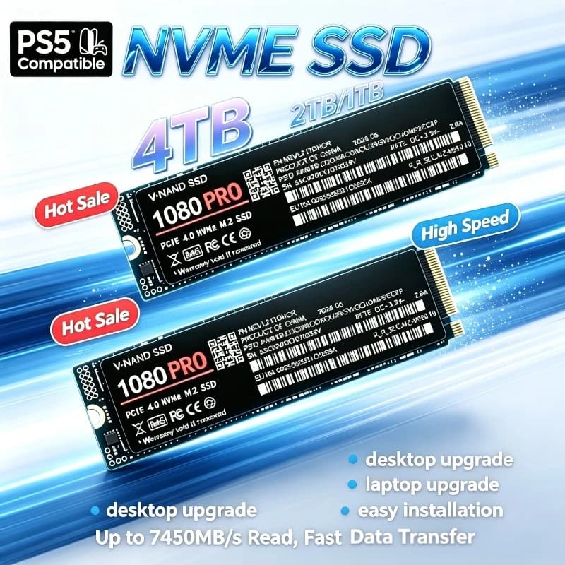 Internal M.2 NVMe SSD 1080PRO 7300MB/s PCIe Gen4.0 X4 TLC 3D NAND 500GB 1TB 2TB 4TB 2280 Gaming Drive For PS5 PC Laptop