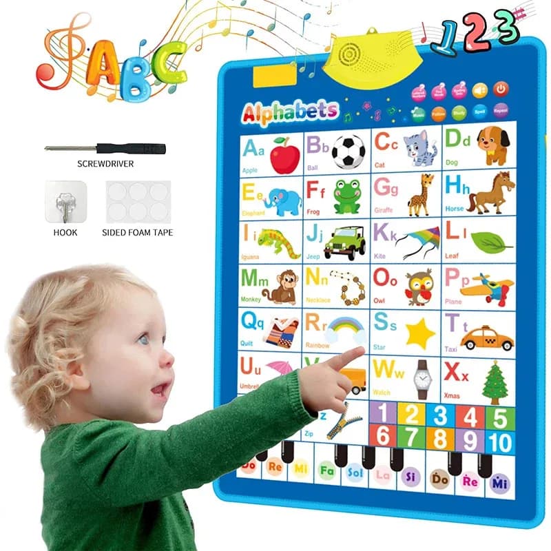Grafico elettronico da parete con alfabeto inglese che parla lettere ABC 123s Poster musicale Giocattolo educativo per l'apprendimento per regali per bambini piccoli