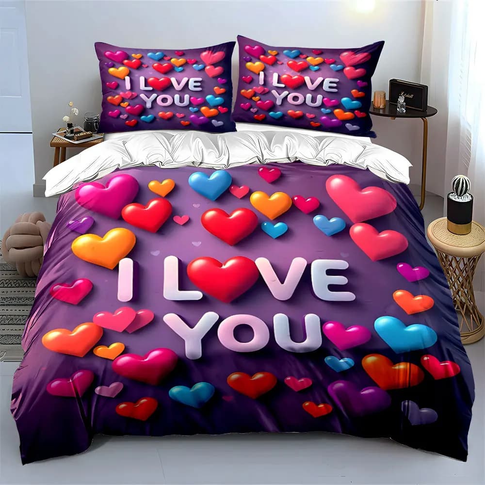 Set di Biancheria da Letto con Stampa a Tema Confessione con Palloncini a Forma di Cuore, Morbido e Confortevole, Include 1 Copripiumino e 2 Federe