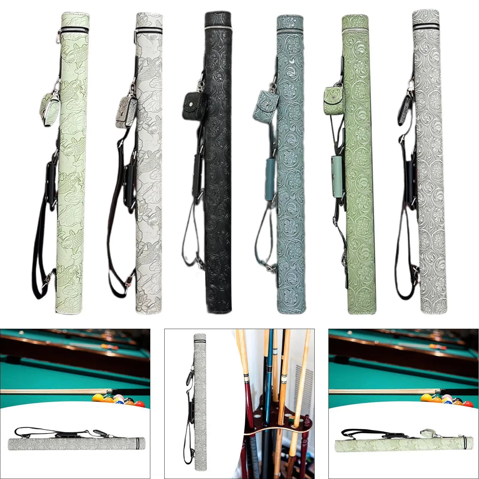 Billiard Stick Carrying Case Pool Stick Case, 2 Holes, Wear Resistant Portable Heavy Duty with Zipper PU Leather Pool Cue Bag