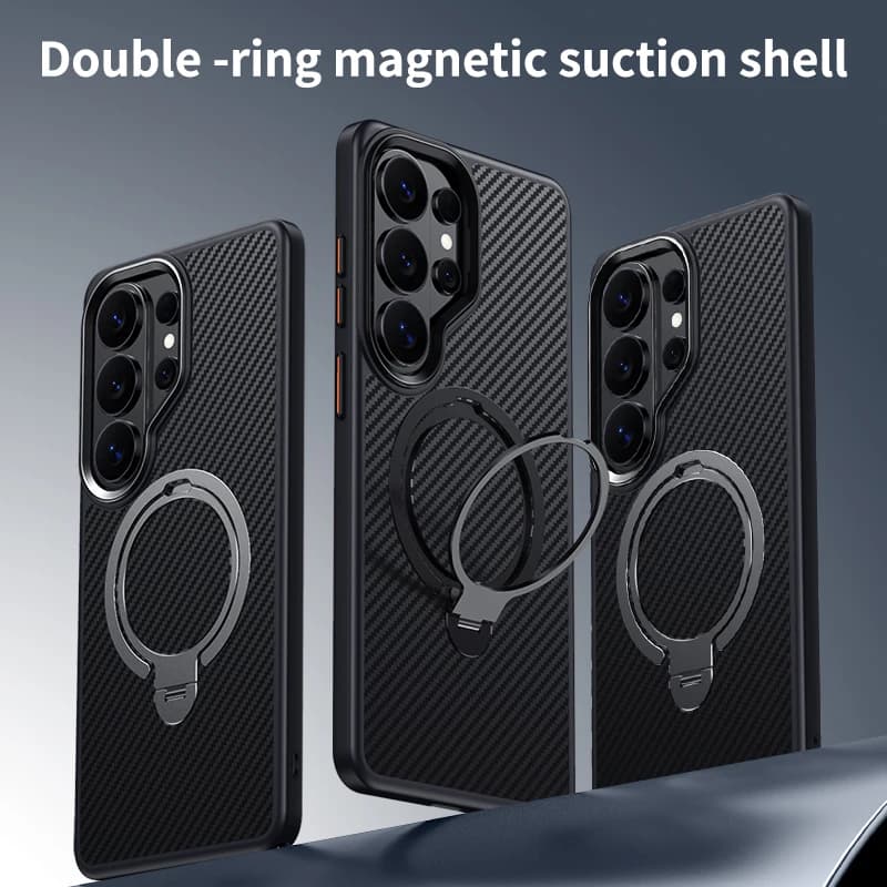 Carbon Fiber Case Aramid Style for MagSafe for Samsung Galaxy S26 S23 S24 S25 Ultra Plus S26+ with LMD008 Support Ring