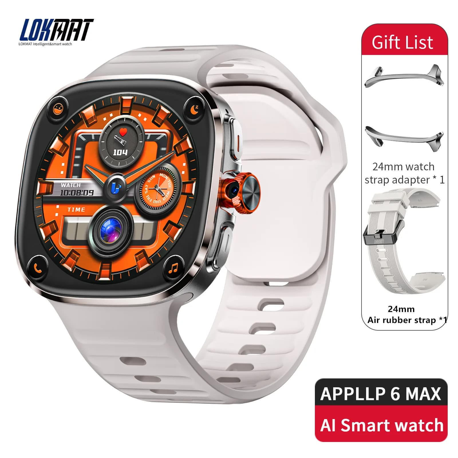 LOKMAT APPLLP 6 Max Android Smart Watch Telefono Schermo AMOLED Fotocamera rotante Chiamate telefoniche 4G Chiamate video Wifi Fitness Tracker