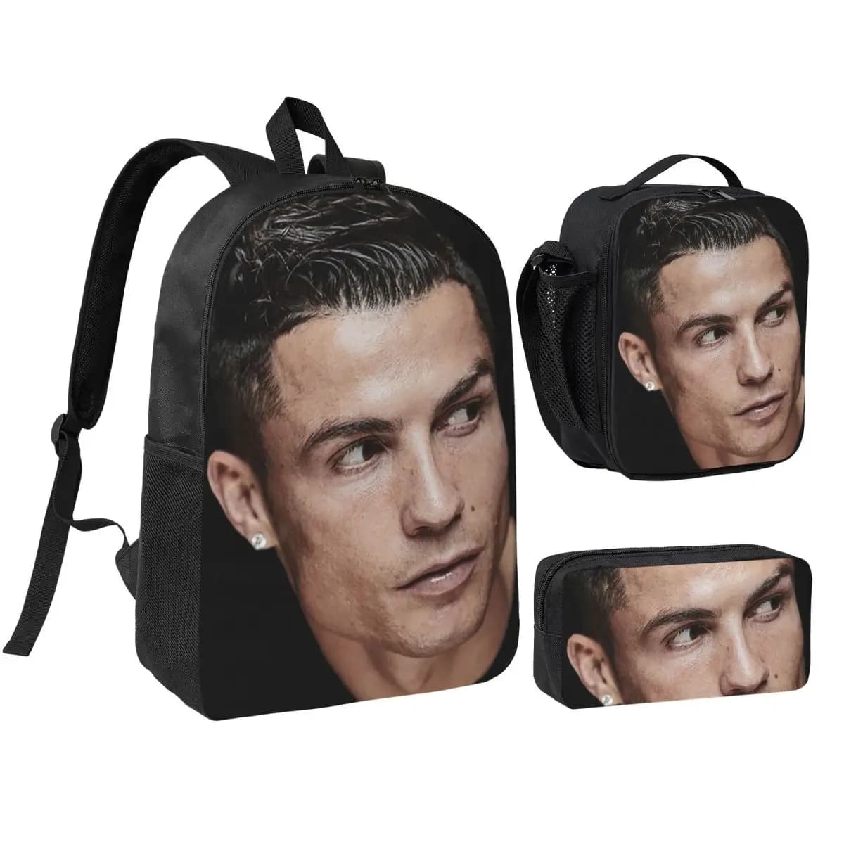 Christiano Ronaldo Backpack Student BookBag School Bag Shoulder Bags 3ps Insulated Lunch Bag Pencil Case