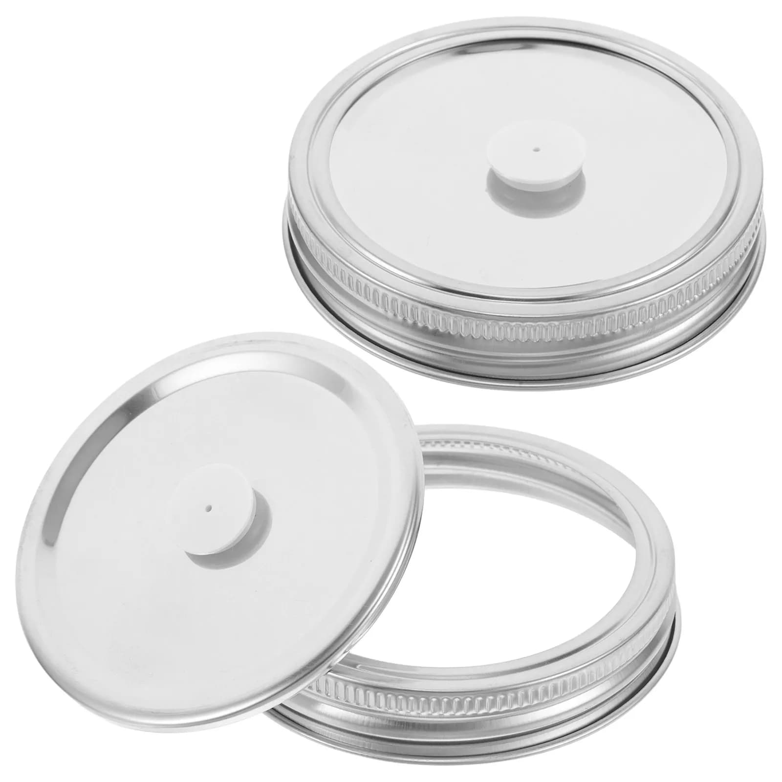 2 Pezzi Coperchi in Acciaio Inossidabile per Barattoli Mason, Kit Sigillatore Sottovuoto con Design Divisibile, Ermetici e Anti-perdita per Alimenti, Spezie, Frutta Secca - Misura Standard