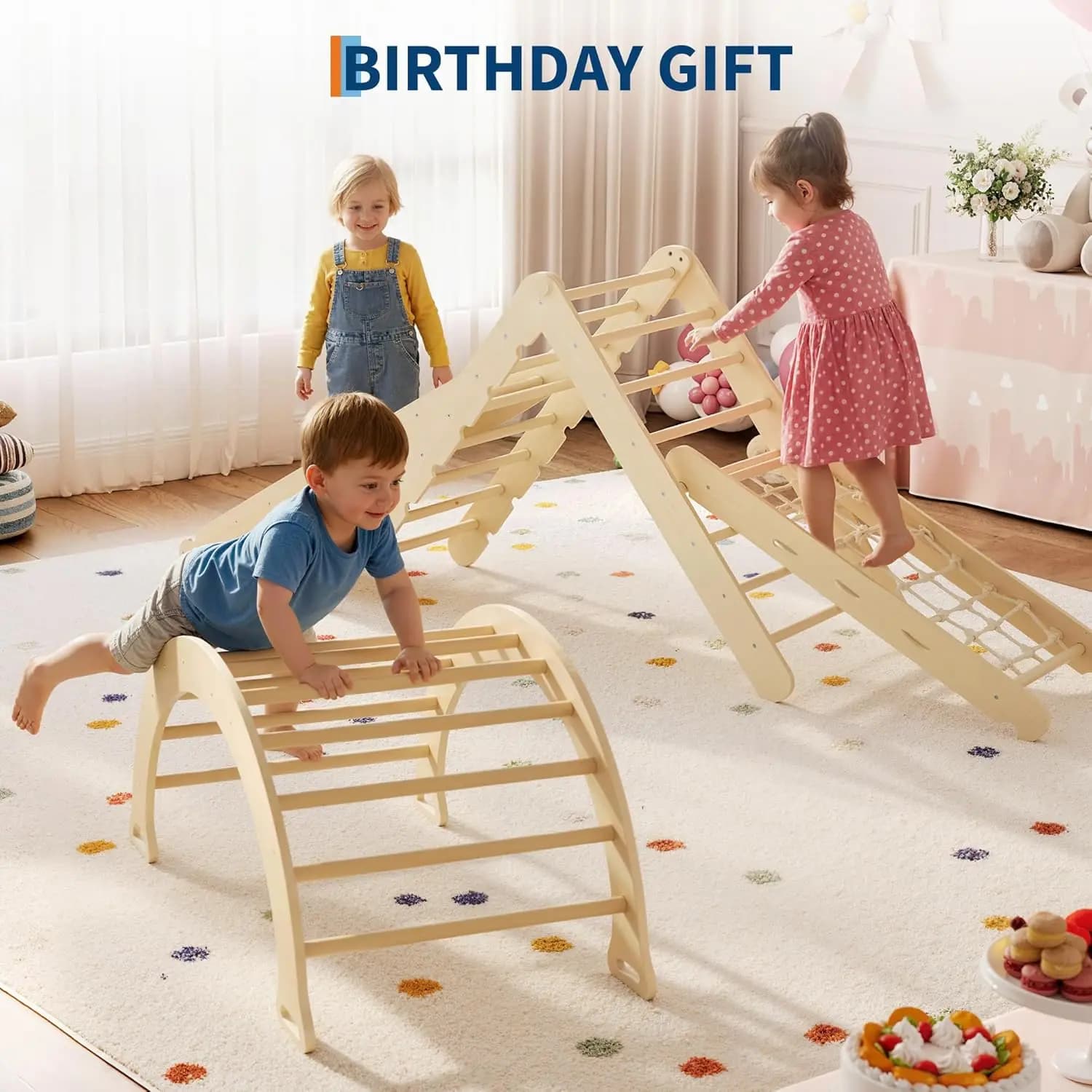 Set Triangle from Climbing Foldable Wood for Kids, Interior Educational Equipment with Arco, Rampa and Scala