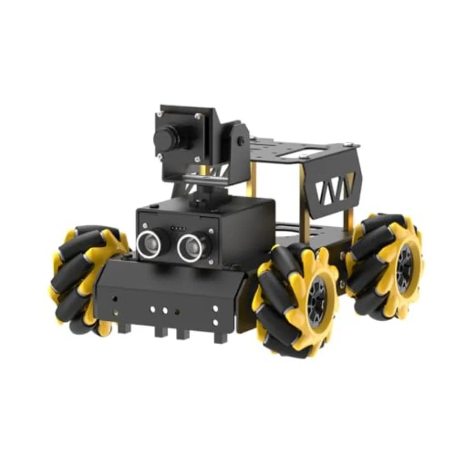 Kit Robot Auto con Visione AI per Raspberry Pi 5: Ruote Mecanum, Telecamera HD 2DOF, Programmazione Python, Kit Fai-da-te Open Source in Nero Grigio
