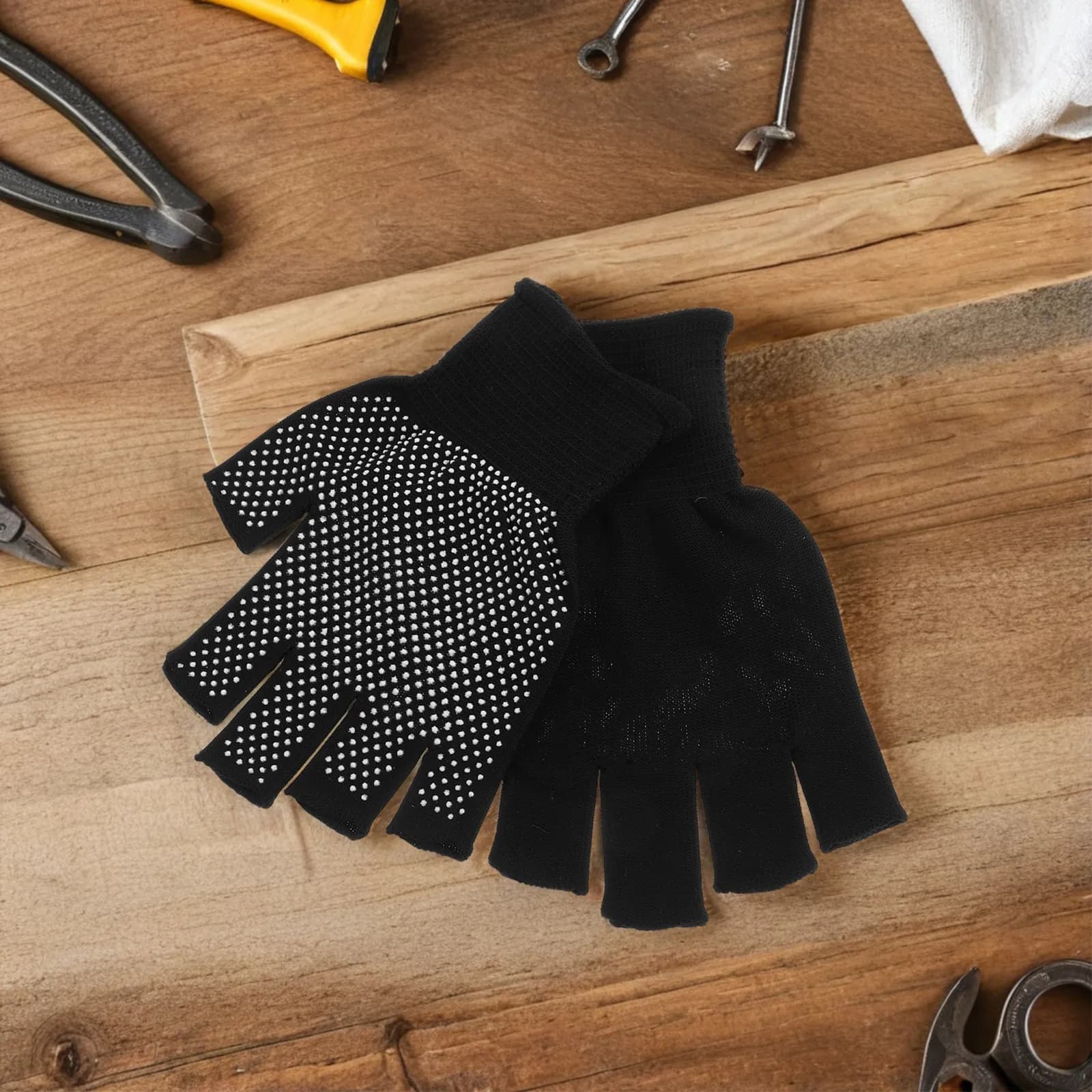 5Pairs Non-Slip Fingerless Gloves for Men Women Breathable Winter Warm Work Gloves Ideal for Assembly Repairs DIY Motorcycling