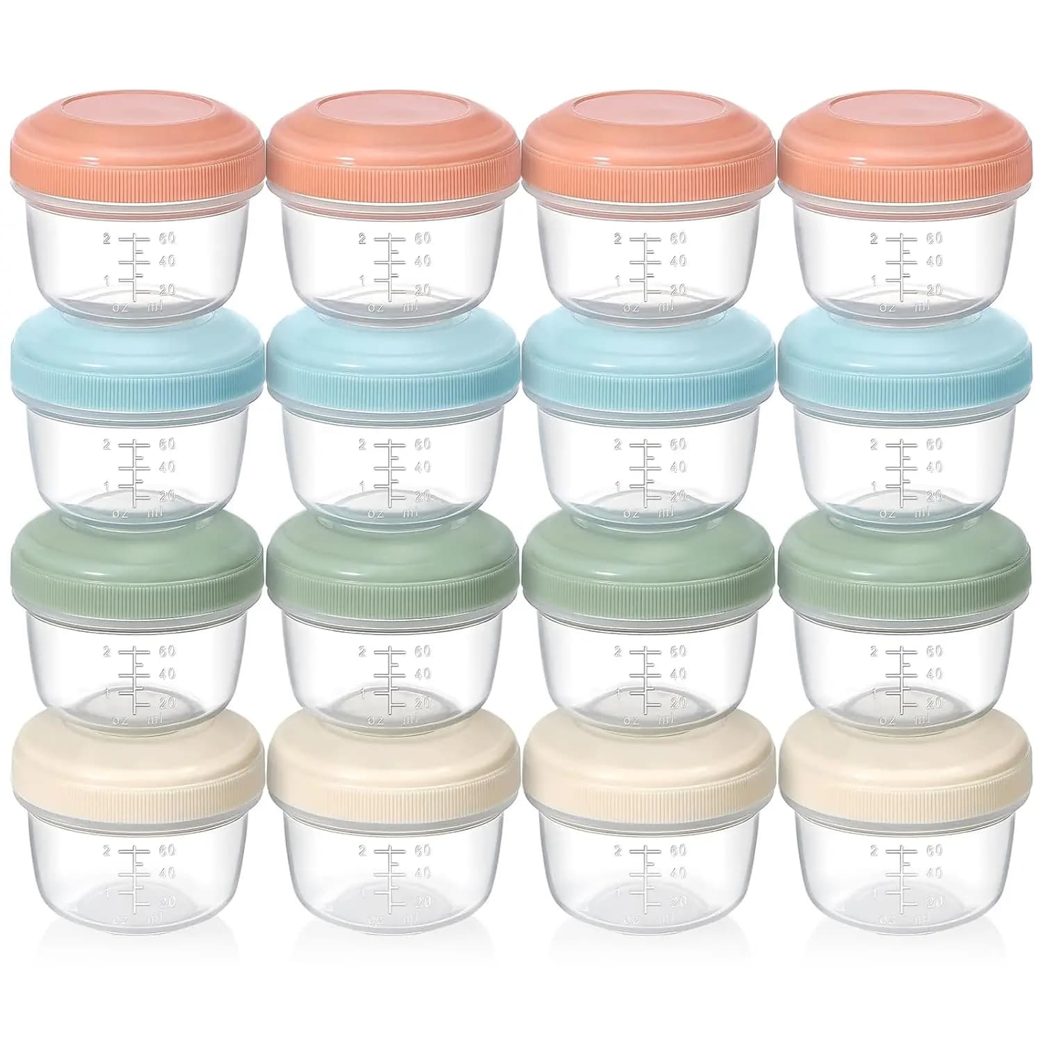 Set di 16 Contenitori in Plastica Riutilizzabili da 4oz con Coperchi, Barattoli Ermetici per Conservazione Alimenti, Lavabili in Lavastoviglie e Utilizzabili nel Microonde, Senza BPA