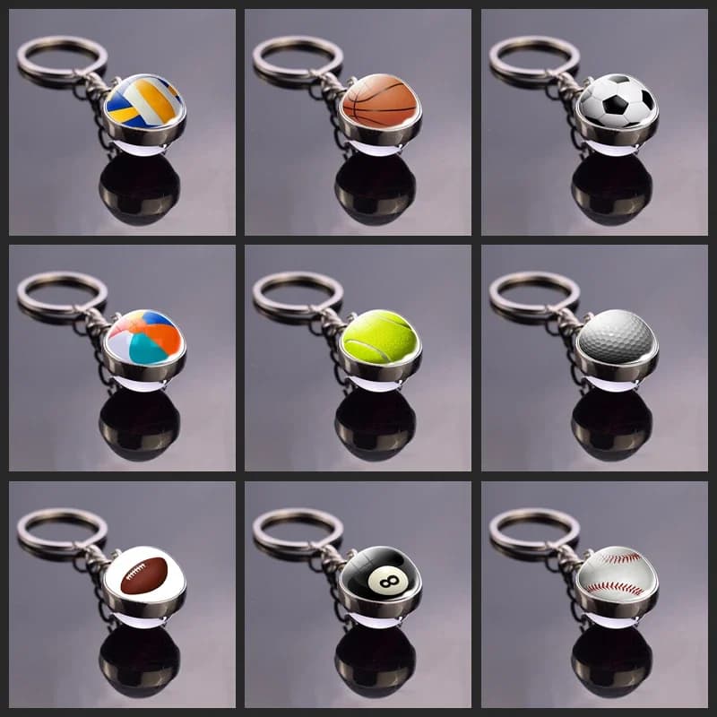 Football Keychain Basketball Glass Ball Cabochon Sports Jewels Chain Sphere Pendant Soccer Key Volleyball Gifts Men Dropshipping