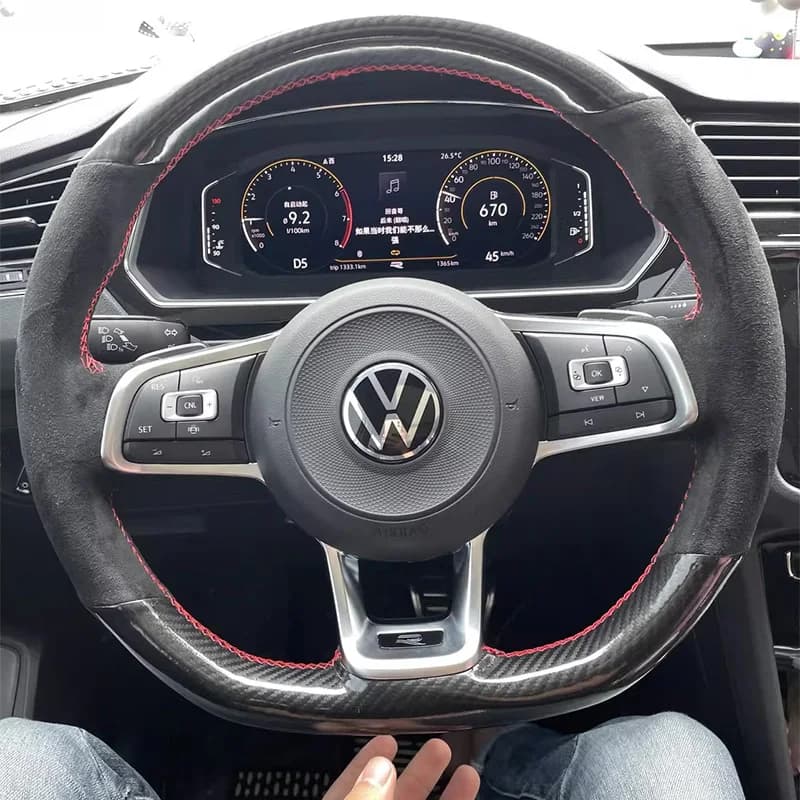 Coprivolante per auto cucito a mano per Volkswagen Golf 7 Mk7 Polo Jetta Passat B8 Tiguan Sharan Pelle scamosciata Fibra di carbonio